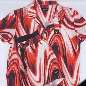 Regular Fit Marble Shirt & Swim Short Set